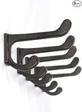 5 Pack Decorative Cast Iron Heavy Duty Double Hooks, Wall Mounted Coat Hooks, Vintage Inspired (Antique Black) (Modern Type)