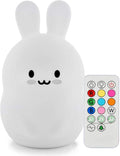 Rabbit Night Light for Kids, Rechargeable LED Children Lamp, Soft Silicone (BPA Free) for Baby/Boys/Girls/Adult, Remote & Touch Control Adjustable Brightness and Colors, Indoors/Outdoors