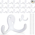 20 Pack Coat Hooks Wall Hooks for Hanging, Heavy Duty Double Prong Metal Hook Wall Mounted for Living Room, Bathroom, Kitchen, Bedroom for Coat, Bag, Scarf, Towel, Hat, Key, Cup (White)