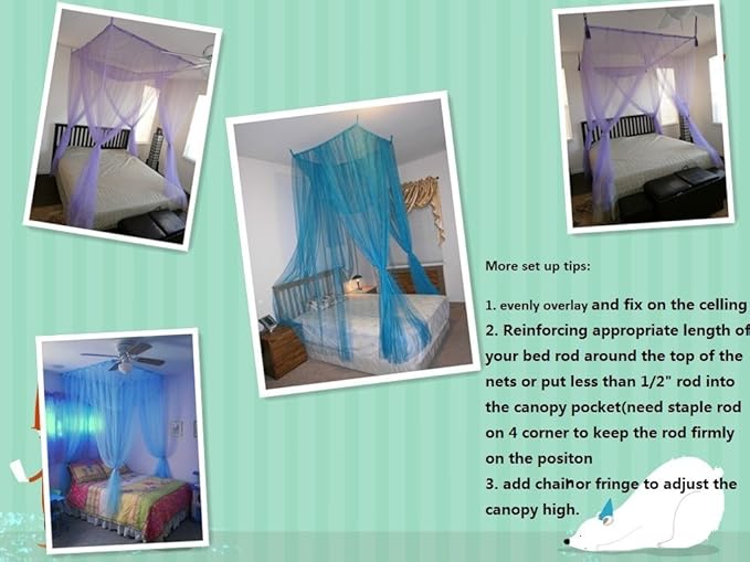 OctoRose Four Post Mosquito Net for Bed Canopy -Fits Queen, King, California King Beds-Indoor & Outdoor Use- Black