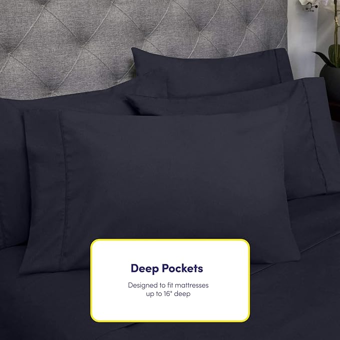 Twin XL Size Bed Sheets - 4 Piece 1500 Supreme Collection Fine Brushed Microfiber Deep Pocket Twin X-Large Sheet Set Bedding - 1 EXTRA PILLOW CASES, GREAT VALUE, Twin XL, Navy
