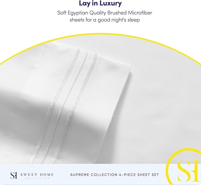 California King Sheet Sets - Breathable Luxury Sheets with Full Elastic & Secure Corner Straps Built In - 1800 Supreme Collection Deep Pocket Bedding, Sheet Set, EXTRA DEEP pocket - Cal King, White