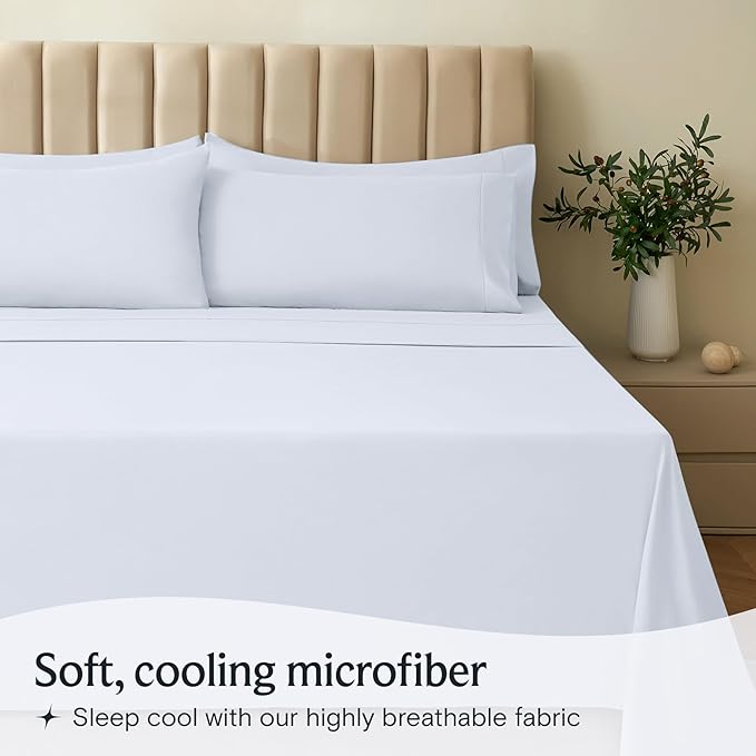 LuxClub 3 PC Sheet Set Bed Sheets Deep Pockets 16" Eco Friendly Wrinkle Free Cooling Machine Washable Hotel Bedding Silky Soft - Baby Blue Twin