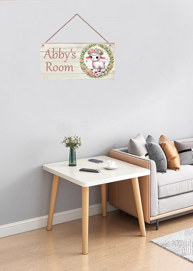Personalized Name's Sheep and Flowers Nursery Kid's Room Children's Girls Bedroom Door Sign Cute Animal Wood Plaque Sign Wall Decor Wall Art Decor Decorative Plate