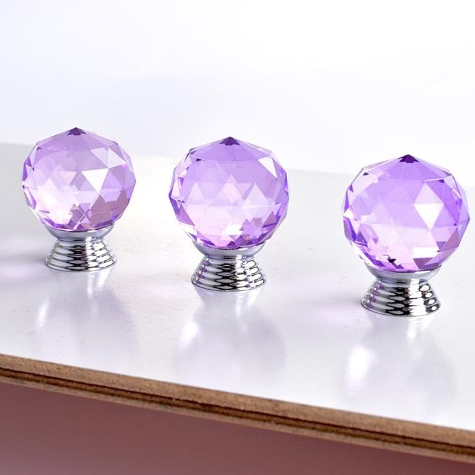 12 Pcs 30mm Round Shape Crystal Glass Cabinet Knobs with Screws Drawer Knob Pull Handle Used for Kitchen, Dresser, Door, Cupboard(Purple)