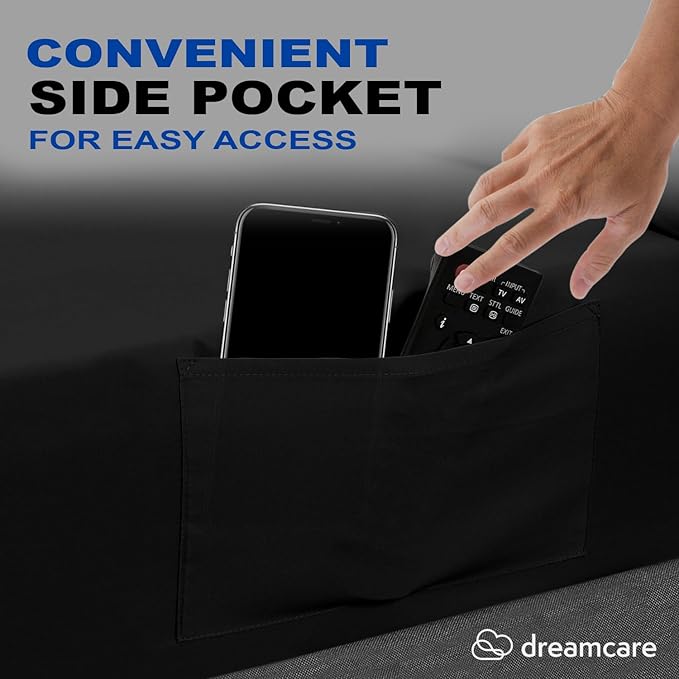 DREAMCARE King Size Sheets Set - Cooling Bed Sheets - 4pcs Set - up to 15" Deep Pocket King Sheet Set – Soft & Long Lasting Cooling - 100% Fine Brushed Polyester with Side Pocket - Black