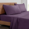 Mejoroom Striped King Size Bed Sheet Set - Hotel Luxury 1800 Bedding Sheets & Pillowcases - 15" Deep Pocket Fitted Sheet, Soft, Breathable, Wrinkle & Fade Resistant - 4 Piece(02-Purple)