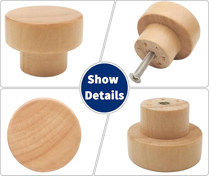 10PCS Wood Knobs Flat Top Round Cabinet Knobs Natural Wooden Dresser Drawer Pulls (Diameter: 35mm/1.38 inch, Height: 25mm/0.99 inch)