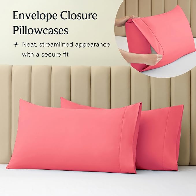 LuxClub 3 PC Sheet Set Bed Sheets Deep Pockets 16" Eco Friendly Wrinkle Free Cooling Machine Washable Hotel Bedding Silky Soft - Vermilion Twin