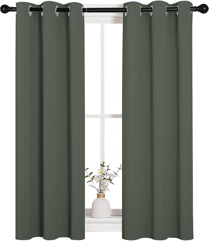 NICETOWN Blackout Curtain Panels for Kitchen, Dark Mallard, 1 Pair, 29 x 40 inches, Thermal Insulated Solid Grommet Top Blackout Draperies/Drapes for Small Window