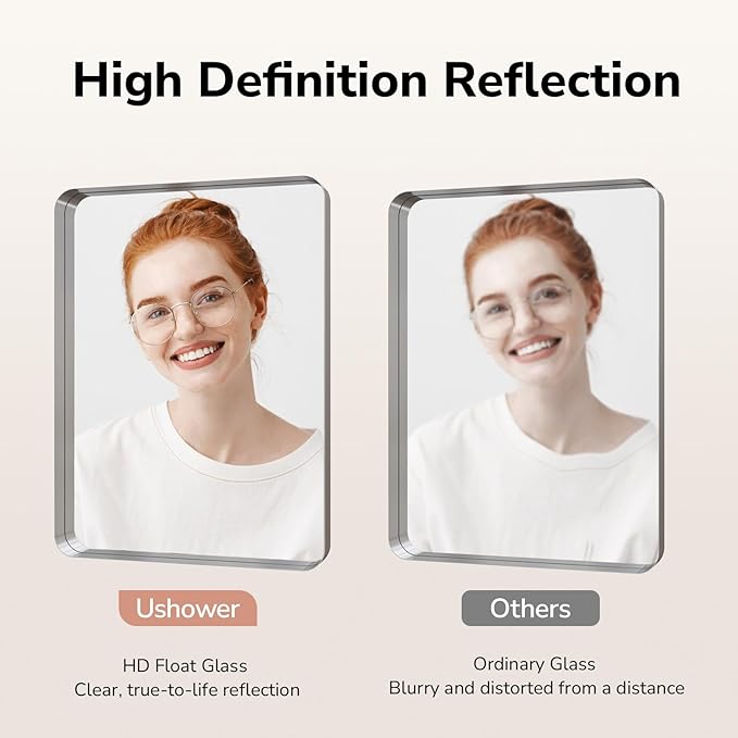 USHOWER Brushed Nickel Bathroom Mirrors 24"x36" 2 Pack, Silver Rectangle Mirrors for Over Sink, Rounded Corner, Aluminum Frame, Anti-Rust, Tempered Glass, Horizontal or Vertical Mounted