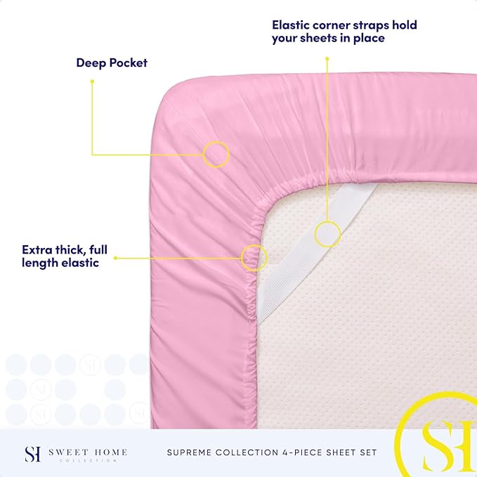 California King Sheet Sets - Breathable Luxury Sheets with Full Elastic & Secure Corner Straps Built In - 1800 Supreme Collection Cal King Deep Pocket Bedding Set, Sheet Set, California King, Pink