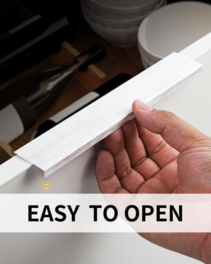 5 Pack 8 inch Self Adhesive Cabinet Pulls - Silvery Stick On Handles - Adhesive Cabinet Handles & Drawer Edge Pulls