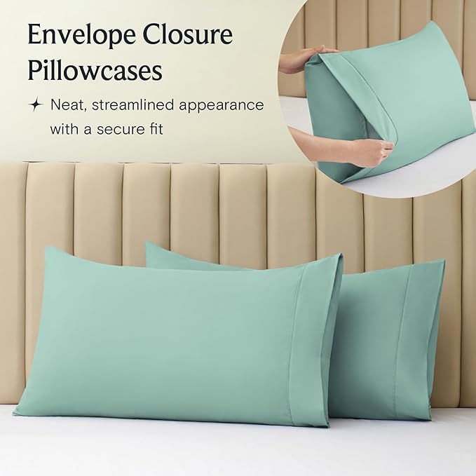 LuxClub 4 PC King Sheet Set, Breathable Luxury Bed Sheets, Deep Pockets Wrinkle Free Cooling Sheets Machine Washable Hotel Bedding Silky Soft - Light Teal King