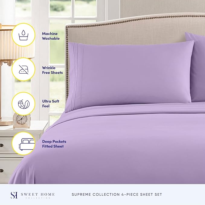 California King Sheet Sets - Breathable Luxury Sheets with Full Elastic & Secure Corner Straps Built In - 1800 Supreme Collection Deep Pocket Bedding Set, Sheet Set, California King, Lavender