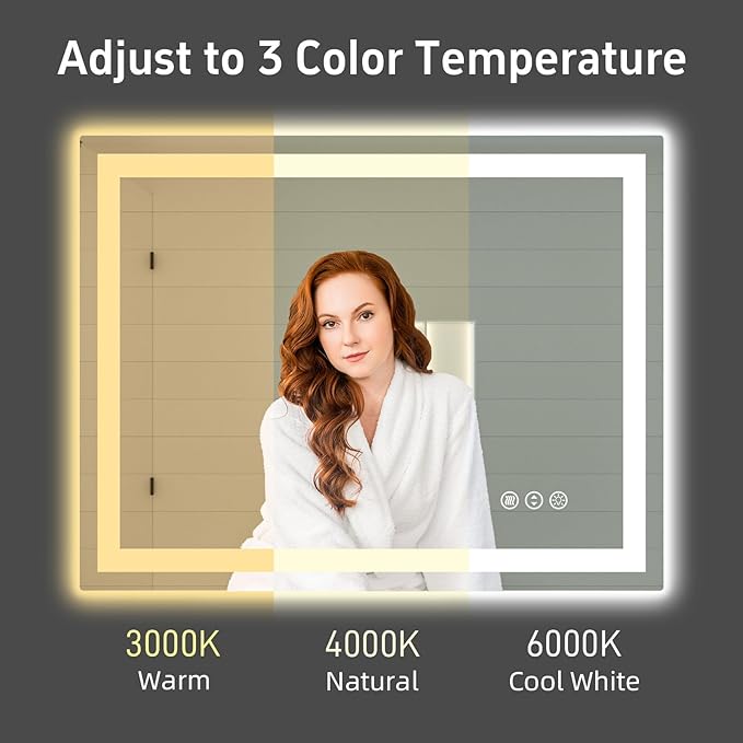 48"x 38" LED Bathroom Mirror with Lights, Double Lighting Sources Dimmable, Backlit + Front Lit, Anti-Fog, Lighted Bathroom Vanity Mirror for Wall(Horizontal/Vertical)