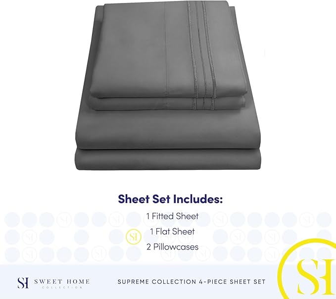 King Size Sheets - Breathable Luxury Bed Sheets with Full Elastic & Secure Corner Straps Built In - 1800 Supreme Collection Extra Soft Deep Pocket Bedding, Sheet Set, EXTRA DEEP pocket - King, Gray