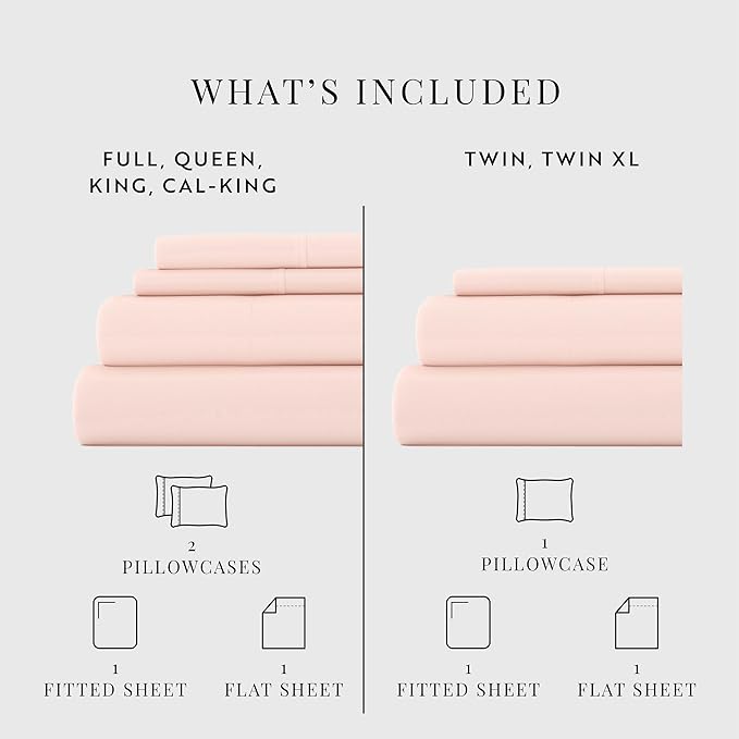 Linen Market Double-Brushed Microfiber Twin XL Sheet Set 3 Piece – Oeko-TEX Certified Ultra Soft & Wrinkle-Free - 16" Deep Pocket Sheets - Easy Care Twin XL Size - Blush