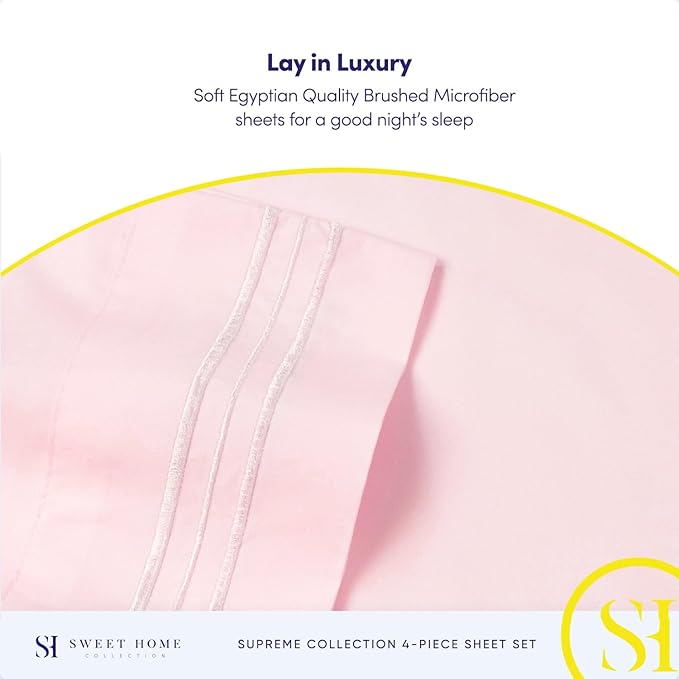 Twin Sheets - Breathable Luxury Sheets with Full Elastic & Secure Corner Straps Built In - 1800 Supreme Collection Extra Soft Deep Pocket Bedding Set, Sheet Set, EXTRA DEEP pocket - Twin, Pale Pink