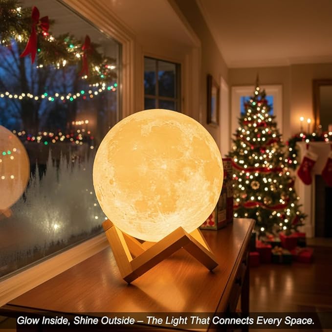 Mydethun Large Moon Lamp - 7.1" Large Thanksgiving & Christmas Table Décor, Gifts for Women and Mom, Touch-Dimmable Lamp with Wooden Base – Rechargeable Dual Color Night Light for Bedroom, Home