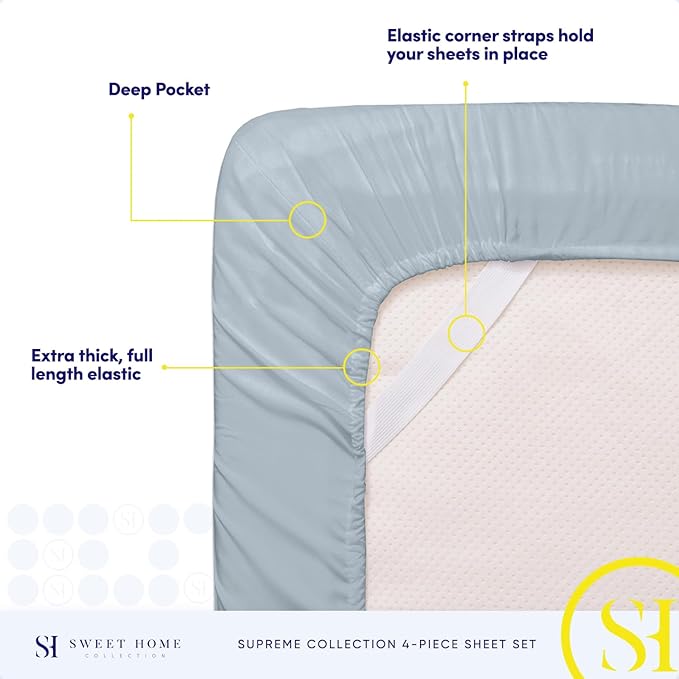 California King Sheet Sets - Breathable Luxury Sheets with Full Elastic & Secure Corner Straps Built In - 1800 Supreme Collection Deep Pocket Bedding Set, Sheet Set, California King, Misty Blue