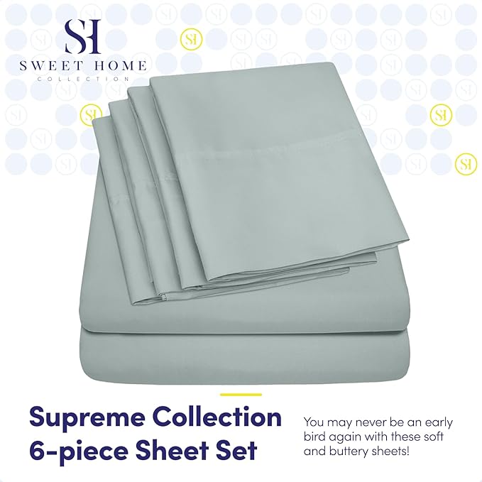 Sweet Home Collection 6 Piece Bed Sheet Set, King, Slate
