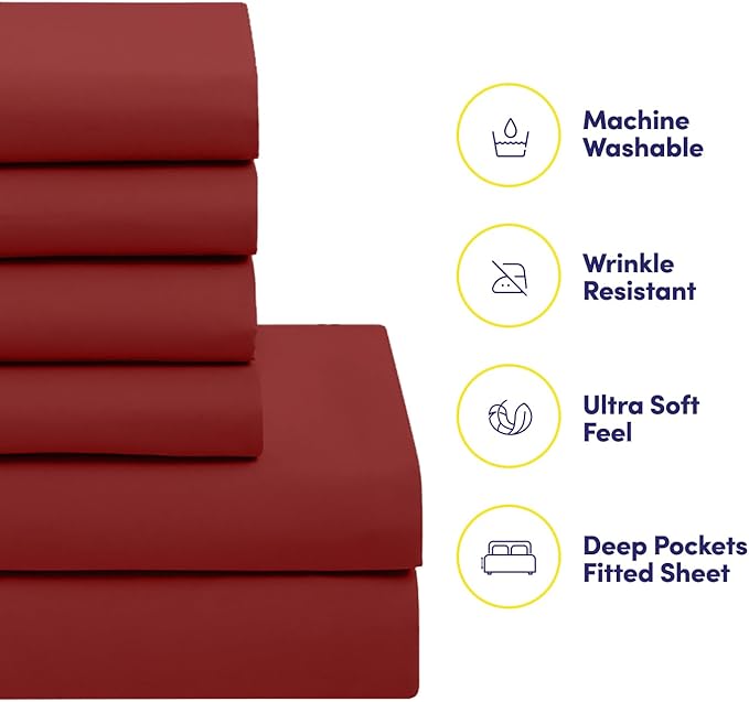 Sweet Home Collection 5 Piece Comforter Set Bag Solid Color All Season Soft Down Alternative Blanket & Luxurious Microfiber Bed Sheets, Red, Twin