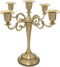 Brass Candle Holder，5 Wicks Metal Candle Holders for Taper Candles（10.6 inch Tall Candelabra, for 1/2-1 inch Pillar Candles Diameter Each）,Centerpiece Elegant Decoration Piece for Table