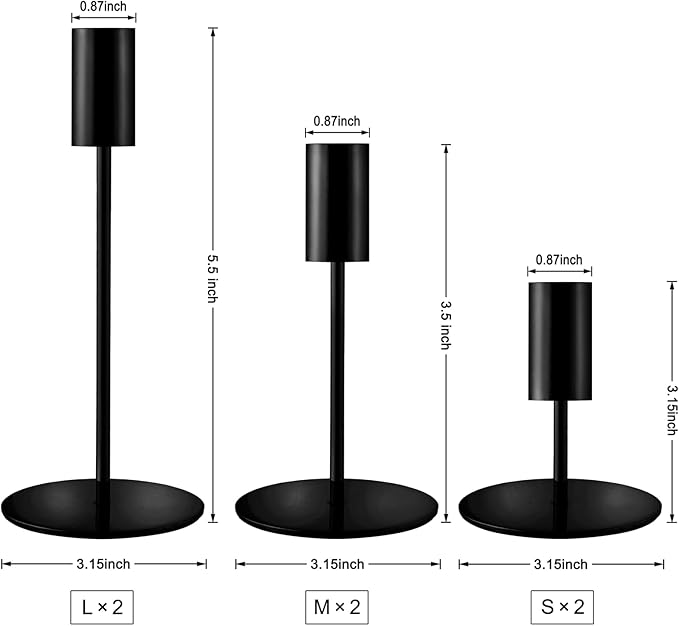 Matte Black Taper Candlestick Holders,Taper Candle Holders Set of 6,Metal Taper Candle Sticks Stand Holders,Modern Decorative Candle Holders for Wedding Certerpieces,Festive, Mantel,Home,Party