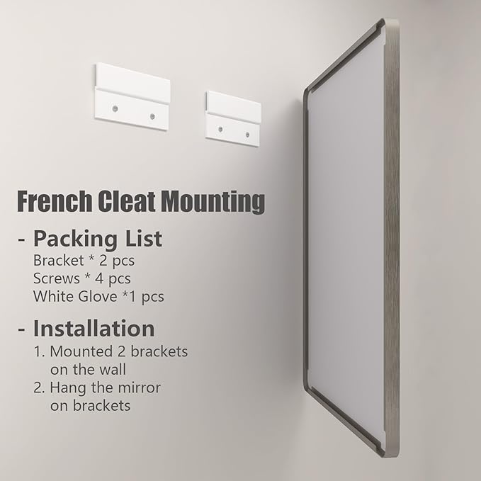 40x30 Silver Brushed Bathroom Mirror for Wall, Brushed Metal Framed Bathroom Vanity Mirror, Modern Rectangle Mirror, Rounded Corners, Shatterproof (Horizontal/Vertical)