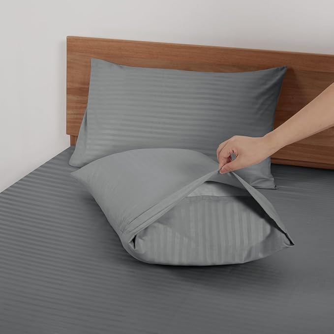 Mejoroom Striped Full Size Sheets – Extra Soft Full Size Bed Sheets - 16inches deep Pocket Full Sheet Set, Breathable, Wrinkle, Fade and Stain Resistant – 4 Piece(02-Gray)