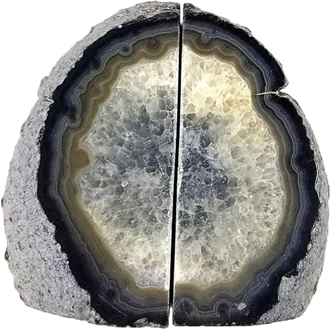 AMOYSTONE Crystal Stone Bookends Decorative Agate Book Ends Holder Geode Bookend Heavy Duty Natural Black Color (1 Pair, 4-6 LBS)