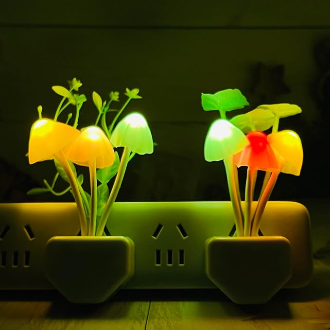 Smart Dusk to Dawn Sensor Led Night Light, 0.6W Multi-Color Changing Plug-in Mushroom Dream Bed Nightlight, Funny Energy Efficient Wall Lamp Flower Novelty Gifts for Nursery, Baby, Kids, Adults