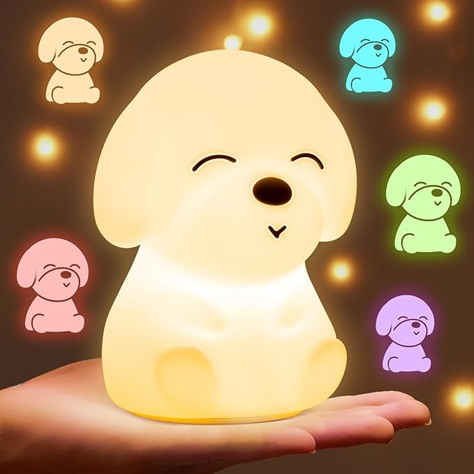 Night Light for Kids | 16 Colors & 2 Brightness & 30/60min Timer & Soft Silicone & 10h Use | Cute Night Light for Baby Nursery Kids Nightlight Dog Lamp, Kawaii Room Decor Puppy Gifts for Boys & Girls