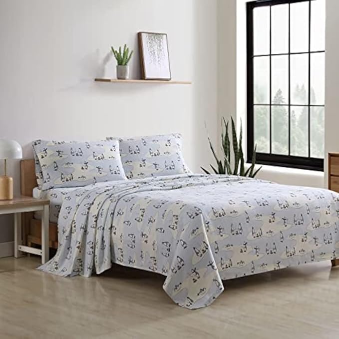 Eddie Bauer - Queen Sheets, Cotton Flannel Bedding Set, Brushed For Extra Softness, Cozy Home Decor (Skating Penguin, Queen)
