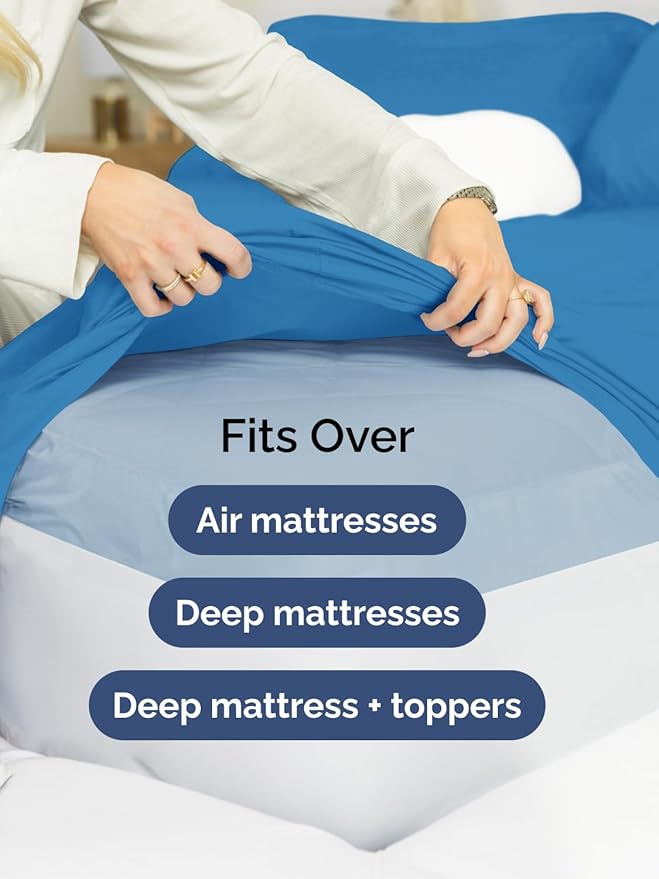 Extra Deep Cal King Sheet Set - 6 Piece Breathable and Cooling Sheets - Hotel Luxury Bed Sheets Set - Easy Fit - Soft, Wrinkle Free and Comfy Sheets Set - Denim Blue Sheet Set with Extra Deep Pockets