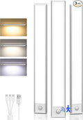 Under Cabinet Lighting Wireless,Rechargeable Battery Motion Sensor Light Indoor,LED Closet Lights USB Charging,3 Color Dimmable Under Cabinet Lights for Kitchen, Cabinet, Wardrobe (3 Pcs) 16inch