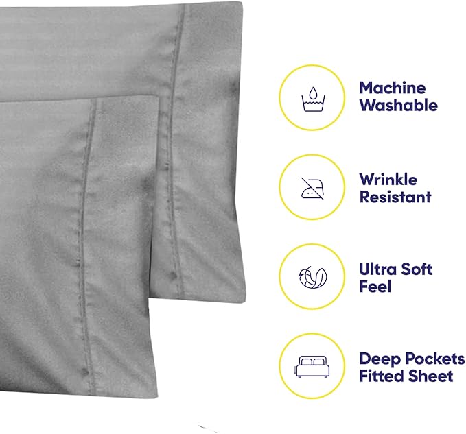 Dobby Stripe Queen Sheets - 6 Piece 1500 Supreme Collection Fine Brushed Microfiber Deep Pocket Queen Sheet Set Bedding - 2 Extra Pillow Cases, Great Value, Queen, Dobby Silver