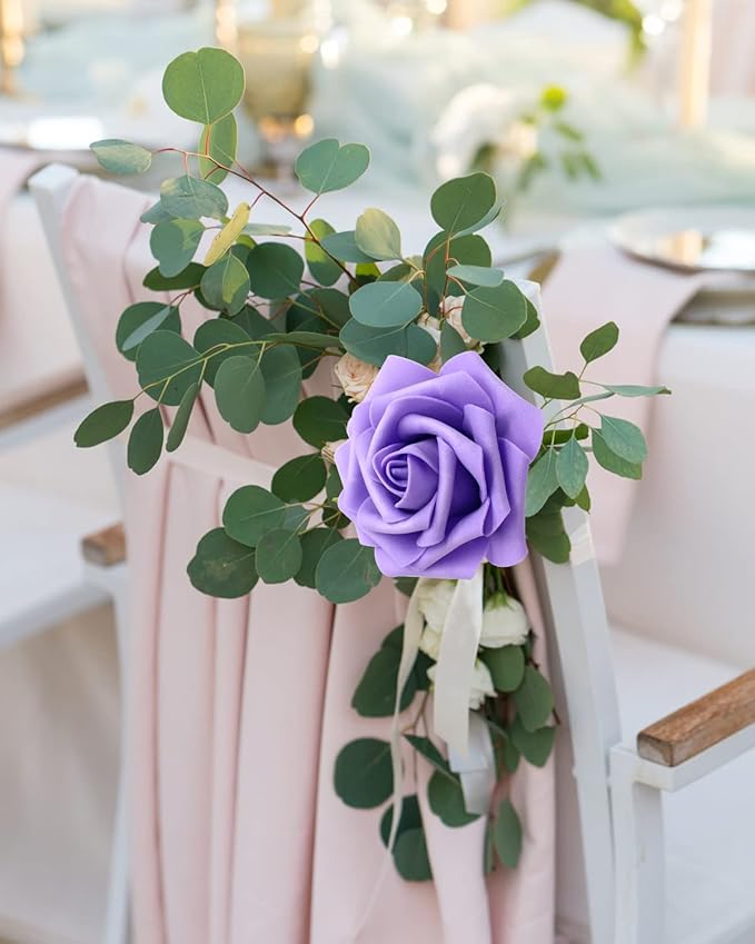 JOYLEX Artificial Flowers Realistic Roses, 50pcs Real Looking Fake Roses with Stem for DIY Wedding Bouquets Centerpieces Bridal Shower Party Home Romantic Decorations (50pcs, Shades of Purple)