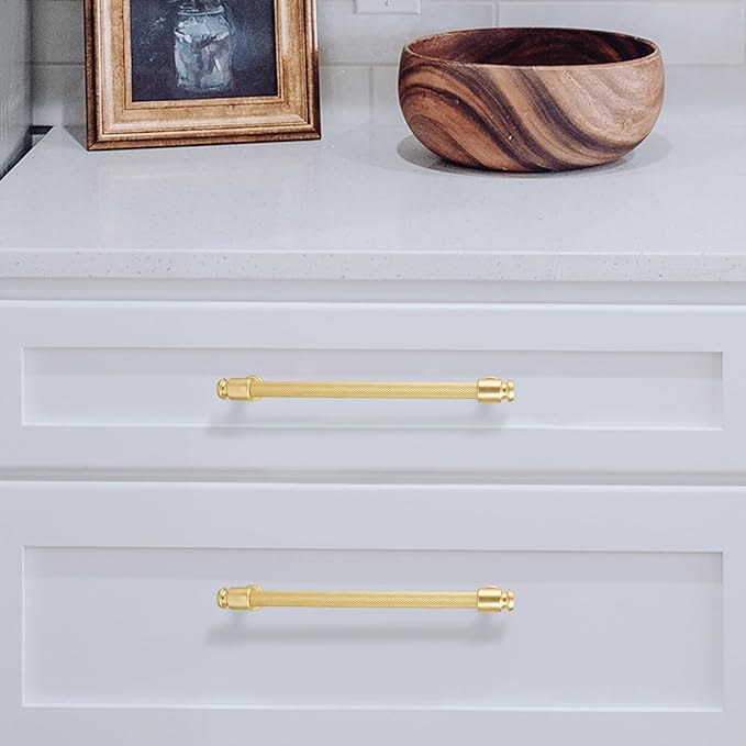10 Pack 6-1/4" Hole Center(160mm) Brushed Brass Cabinet Handles and Pulls - Gold Drawer Handles for Kitchen and Dresser