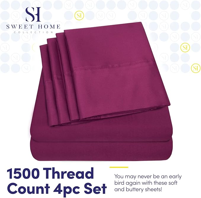 Twin XL Size Bed Sheets - 4 Piece 1500 Supreme Collection Fine Brushed Microfiber Deep Pocket Twin X-Large Sheet Set Bedding - 1 EXTRA PILLOW CASES, GREAT VALUE, Twin XL, Berry