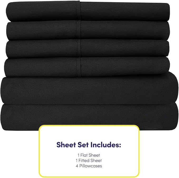 Cal King Size Bed Sheets - 6 Piece 1500 Supreme Collection Fine Brushed Microfiber Deep Pocket California King Sheet Set Bedding - 2 Extra Pillow Cases, Great Value, California King, Black
