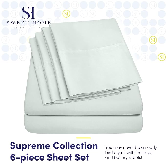 King Size Bed Sheets - 6 Piece 1500 Supreme Collection Fine Brushed Microfiber Deep Pocket King Sheet Set Bedding - 2 Extra Pillow Cases, Great Value, King, Mint(Pack of 1)