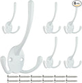 IBosins 6 Pack Big Heavy Duty Three Prongs Coat Hooks Wall Mounted with 12 Screws Retro Double Utility Rustic Hooks for Thick Coat, Big Heavy Bags (White)
