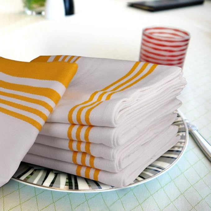 Urban Villa Kitchen Towels 100% Cotton Pack of 6, Highly Absorbent Quick Drying Super Soft Premium Dish Towels for Kitchen with Hanging Loop Hand & Tea Towels - 20x30 Inch, (Yellow & White, Striped)