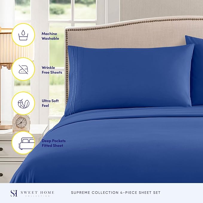 California King Sheet Sets - Breathable Luxury Sheets with Full Elastic & Secure Corner Straps Built In - 1800 Supreme Collection Deep Pocket Bedding Set, Sheet Set, California King, Royal Blue