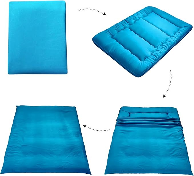 MAXYOYO Japanese Floor Mattress Futon Mattress, Thicken Tatami Mat Sleeping Pad Foldable Roll Up Mattress Boys Girls Dormitory Mattress Pad Kids Floor Lounger Bed Couches and Sofas, Turquoise, King