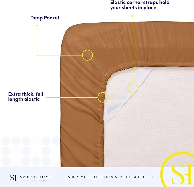 King Size Sheets - Breathable Luxury Bed Sheets with Full Elastic & Secure Corner Straps Built In - 1800 Supreme Collection Extra Soft Deep Pocket Bedding Set, Sheet Set, King, Mocha