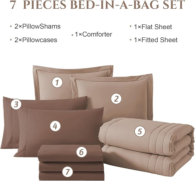 Monbix King Size Comforter Set - 7 Pieces Bed in a Bag King, Rust Pink Bedding Sets with Comforter, All Seasons Down Alternative Comforter Bed Set with Sheets, Pillowcases & Shams