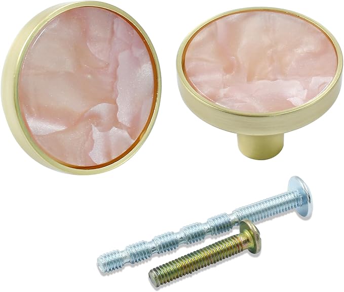 12 Pcs Gold Knobs for Dresser Drawers, Round Dresser Cabinet Knobs Pulls for Kitchen Cabinet Cupboard Door Furniture Decorative, Pink